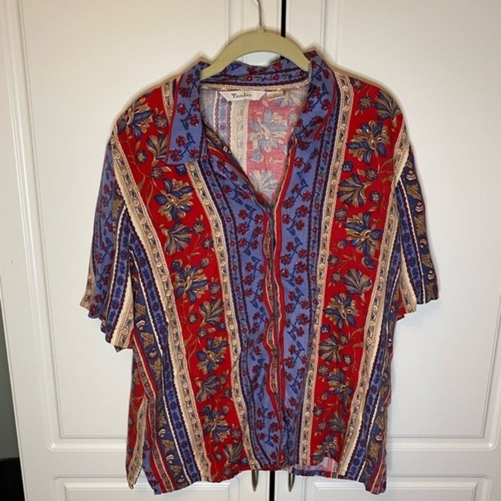 TanJay Multicolor Striped Floral Button Down Shirt